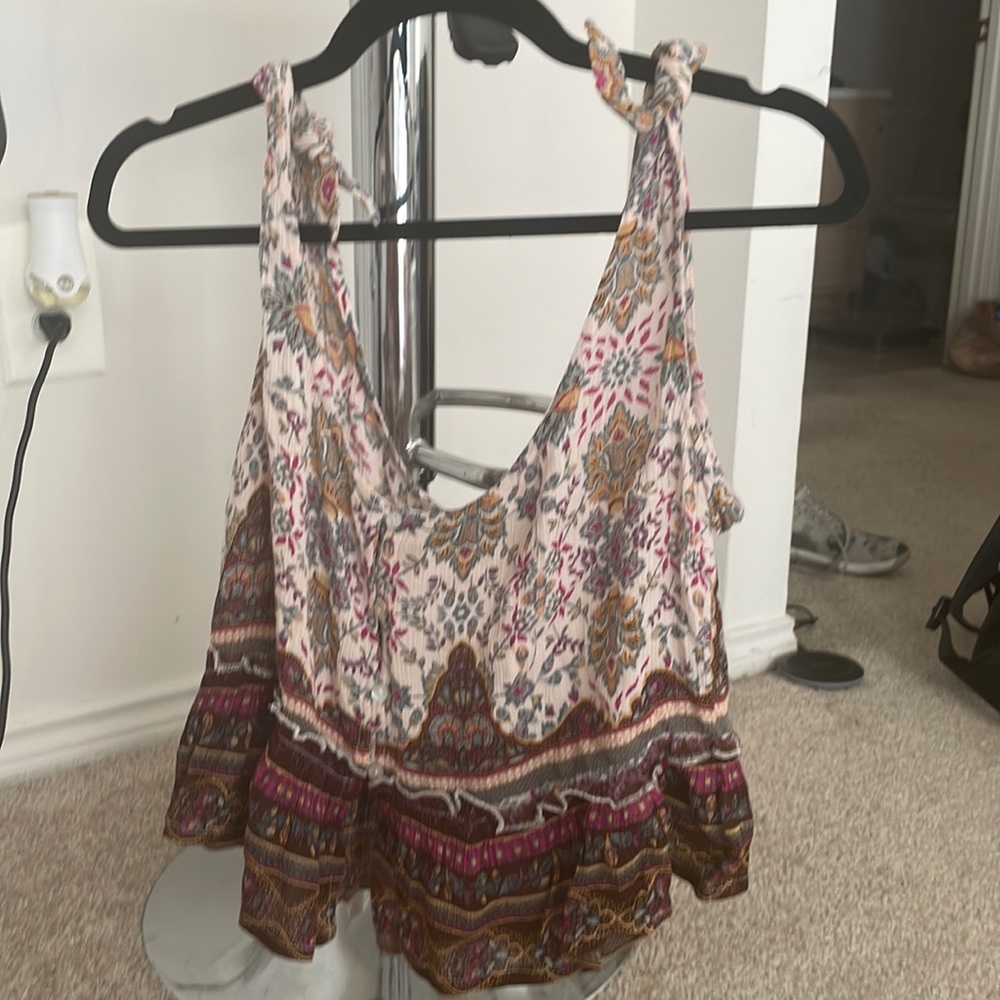 Button Front Tie Tank with Peplum - small
